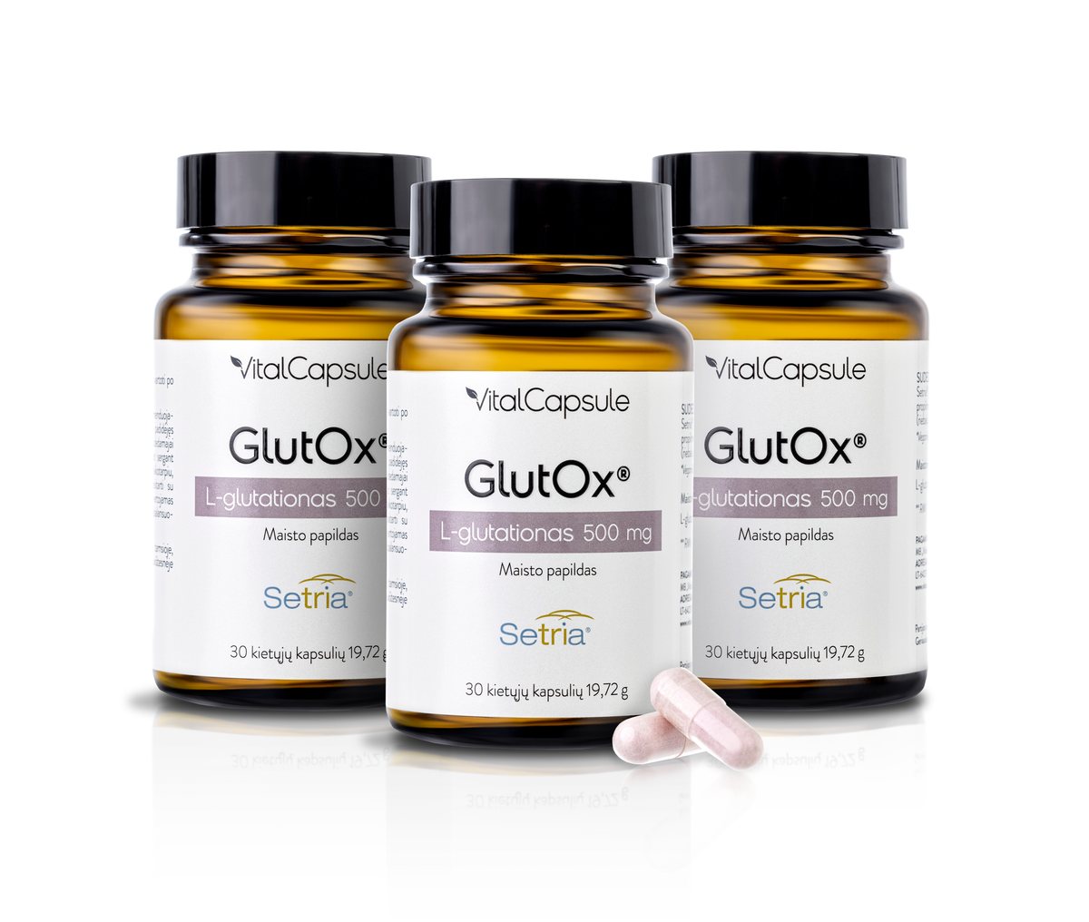 GlutOx® N30 maisto papildas L-glutationas 500 mg x 3 vnt. - 15 % nuolaida VitalCapsule TIESIOG GRAŽI