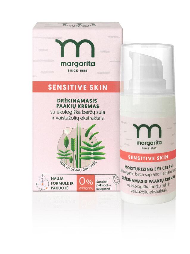 MARGARITA SENSITIVE SKIN Drėkinamasis paakių kremas su ekologiška beržų sula ir vaistažolių ekstraktais, 15ml - TIESIOG GRAŽI