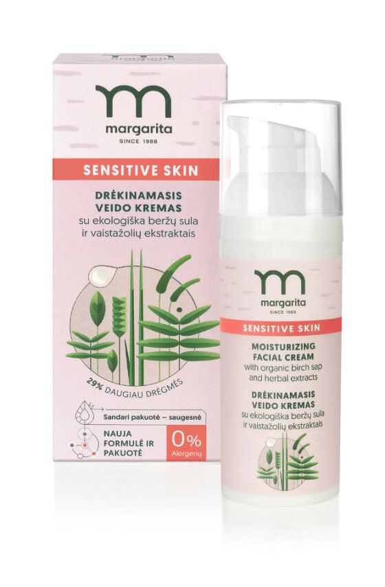 MARGARITA SENSITIVE SKIN Drėkinamasis veido kremas su ekologiška beržų sula ir vaistažolių ekstraktais, 50ml - TIESIOG GRAŽI