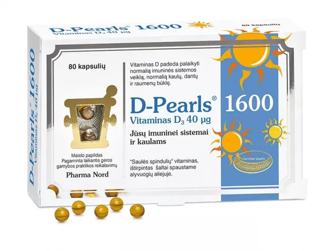 PHARMA NORD maisto papildas D-PEARLS 1600 TV 40 mcg, 80 kaps.