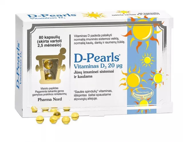 PHARMA NORD maisto papildas D-PEARLS 20 mcg, 80 kaps.