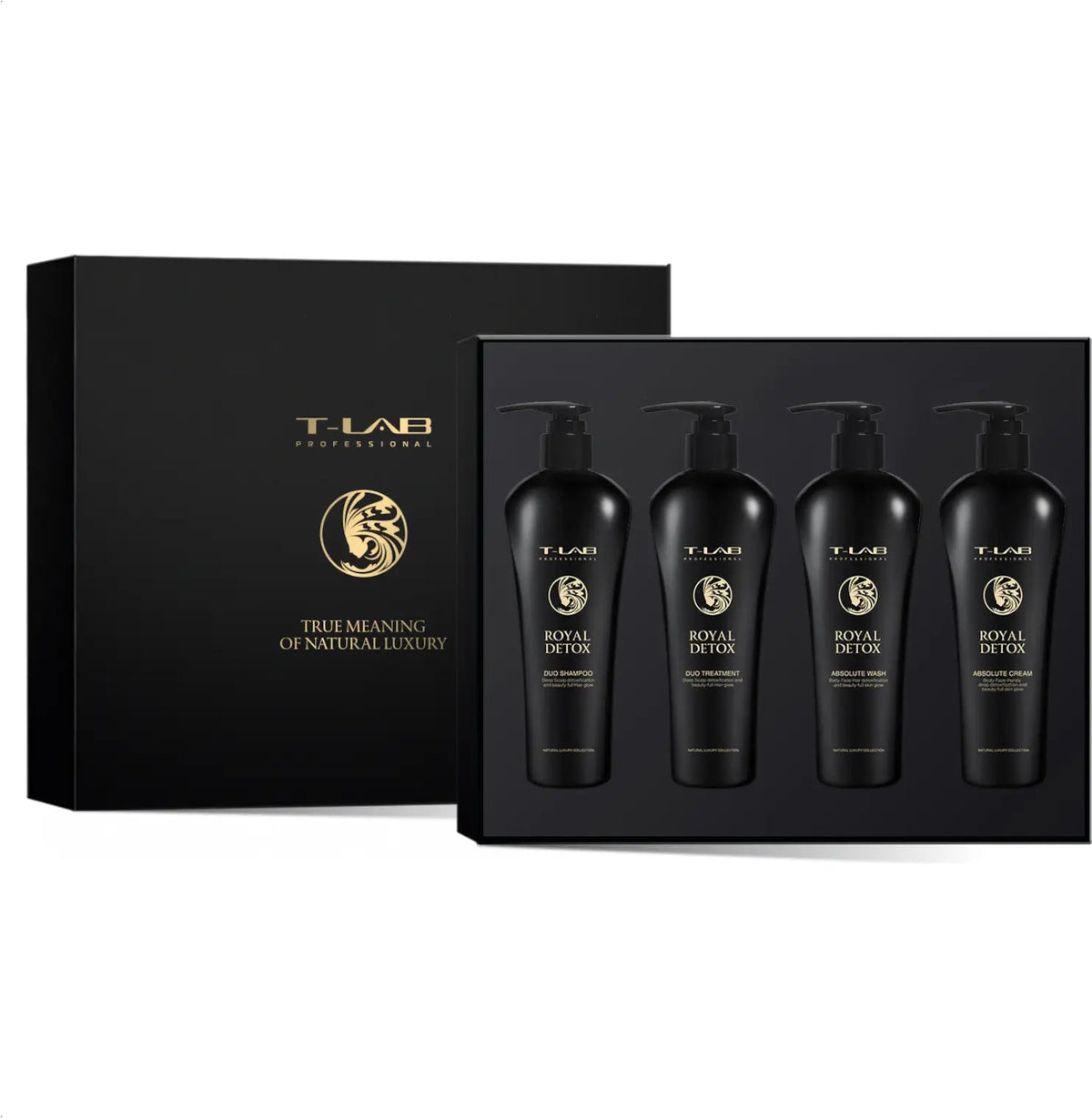 T-LAB Professional Royal Detox Whole Body Set Rinkinys silpniems, slenkantiems plaukams ir kūnui T-LAB Professional TIESIOG GRAŽI