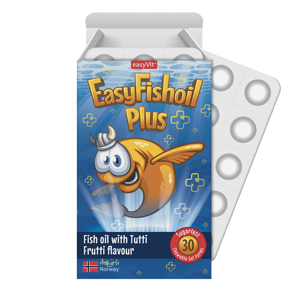 Easy Fishoil PLUS, žuvų taukai įvairių vaisių skonio, 30 kramtomų guminukų - TIESIOG GRAŽI