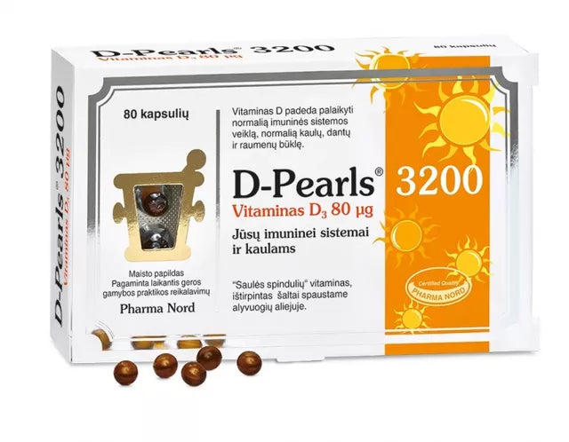PHARMA NORD maisto papildas D-PEARLS 3200 TV 80 mcg, 80 kaps.